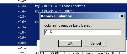 removeColumns in action screenshot - prompting for columns to delete in the selection